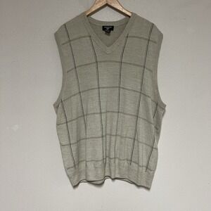 Dockers Beige Brown Plaid V-Neck Sweater Vest Size XXL 100% Acrylic EUC